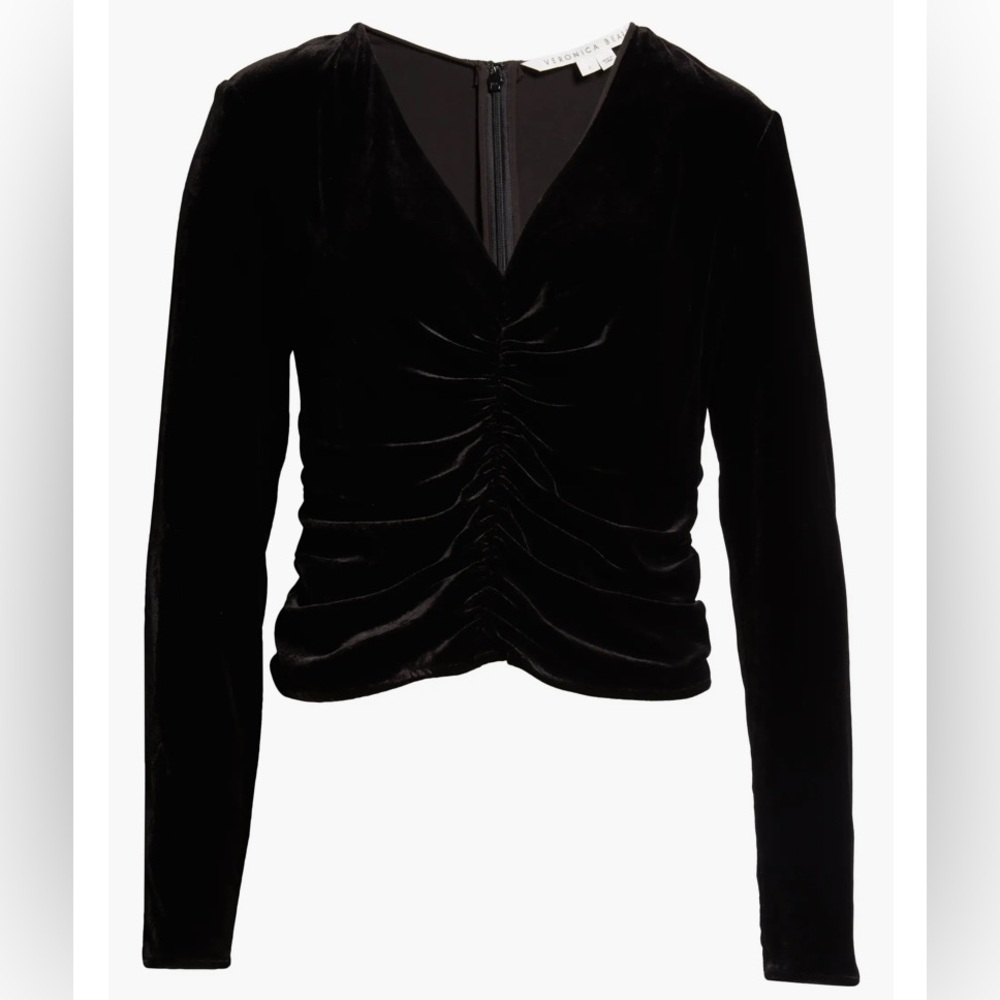 Veronica Beard Black Pelona Velvet Ruched Top Slik Blend size 12 NWT